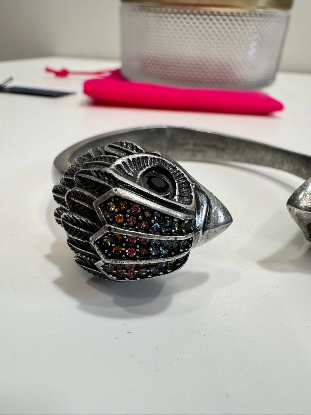 KURT GEIGER London Crystal Eagle Head Open Cuff Bracelet Rainbow Rhinestone NEW